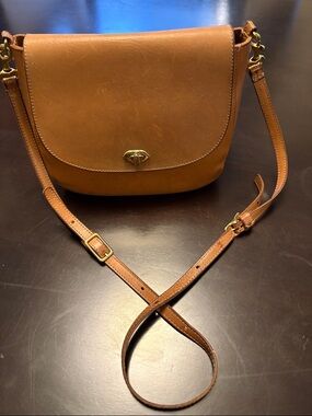 CLARE V Turnlock Classic Tan Leather Crossbody Shoulder Bag